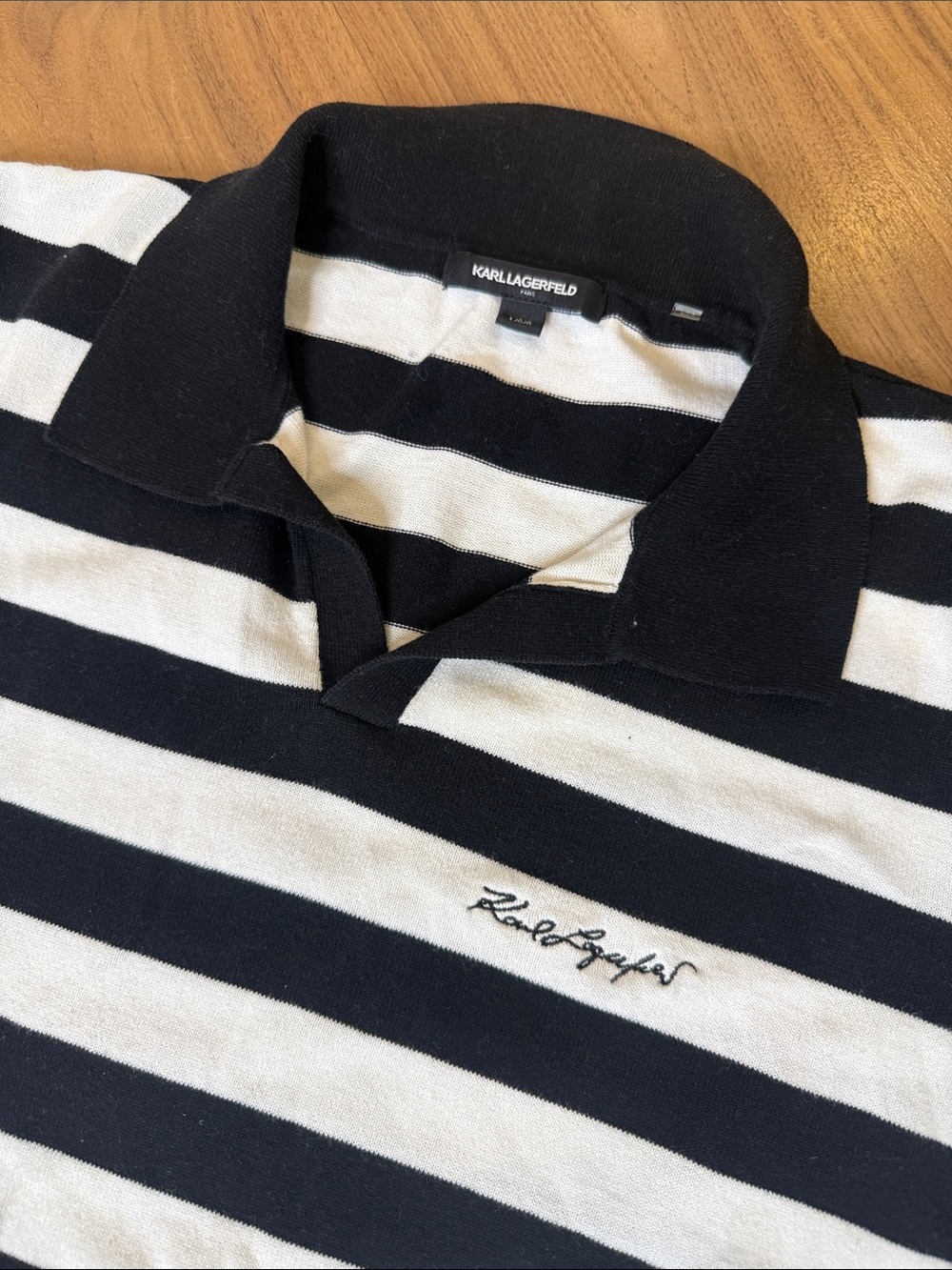 Karl Lagerfeld Black & White Striped Polo Shirt